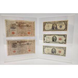 Historic Currency Set: US Red Seals, 1910 German 1000 Mark w/ Display- Rare Pair